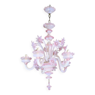 Extraordinary Murano Glass Chandelier adorned with Pink Flowers