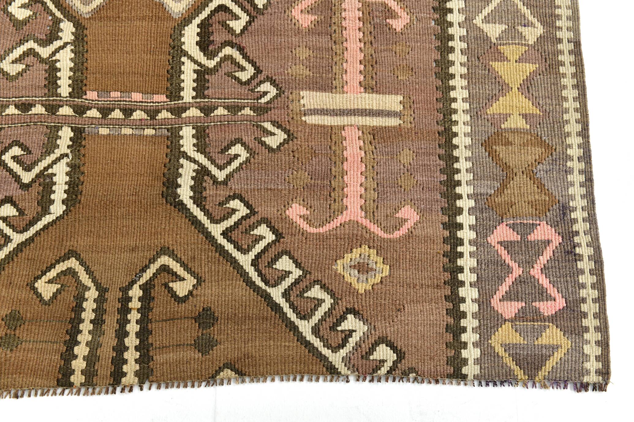 Brown & Beige Tribal Turkish Kilim Rug 132x200Cm SK 35210