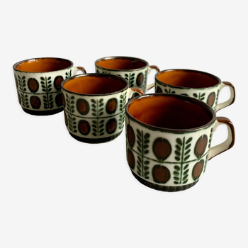 Set de 5 tasses à thé ou café Boch Rambouillet NOIX, années 1960