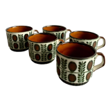 Set of 5 tea or coffee cups  Boch Rambouillet  NOIX, 1960s