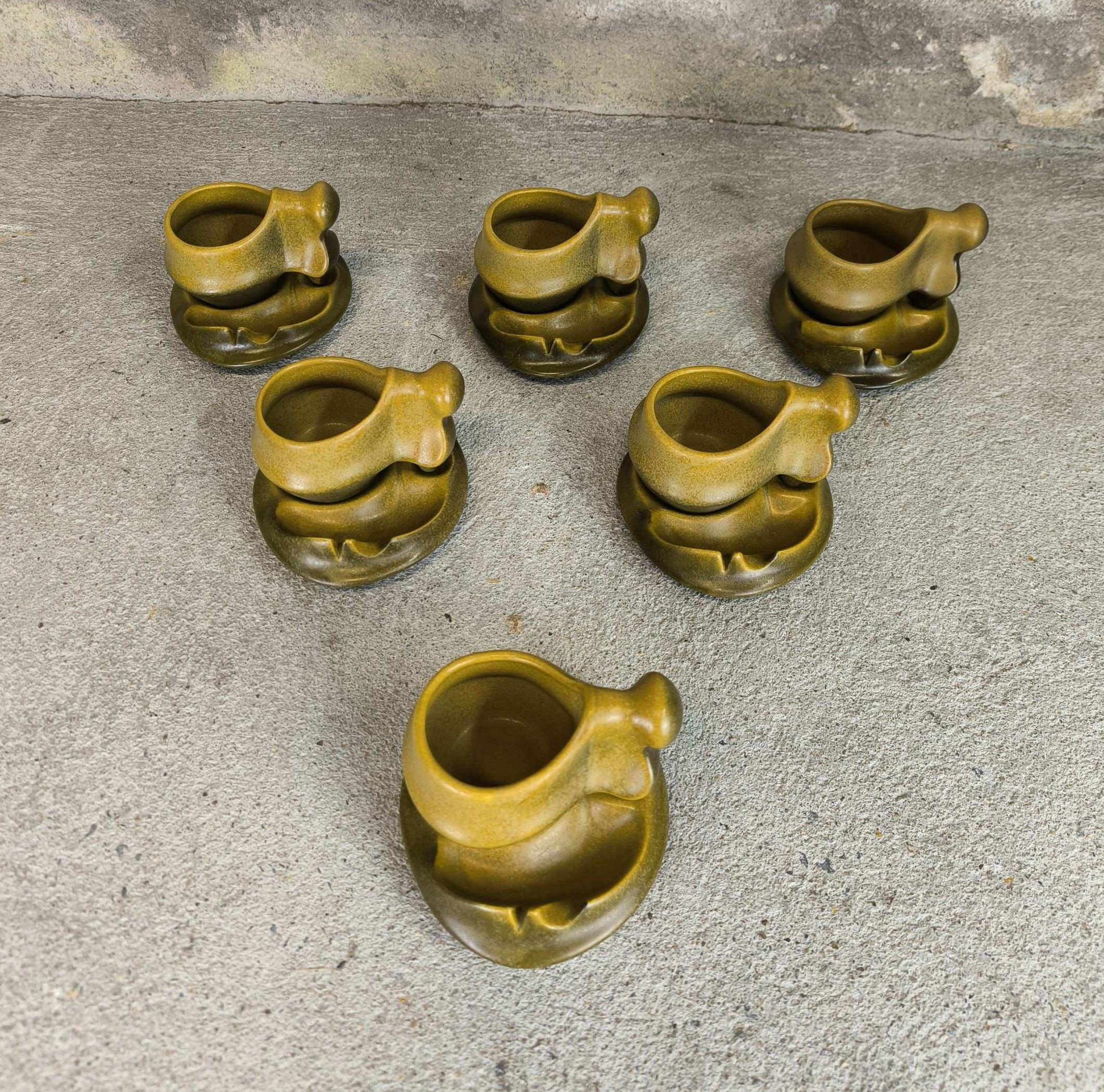Six vintage Romanian coffee cups Faianta Sighisoara