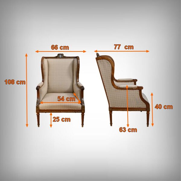 Fauteuil bergère à oreilles en noyer, style Louis XVI – fin XIXe