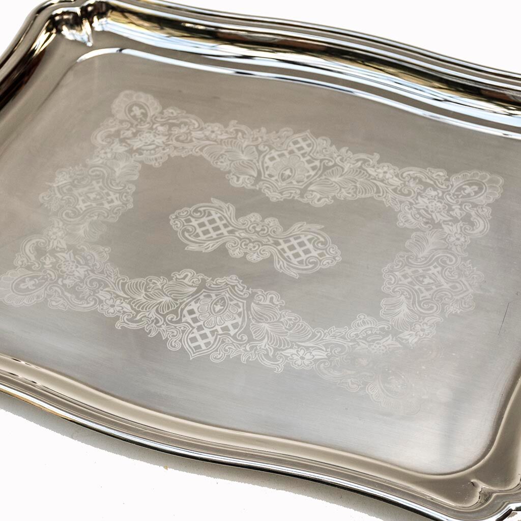 Jean Couzon tray in arabesque grey stainless metal