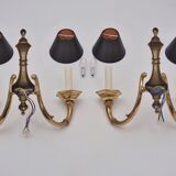 Pair brass wall lights sconces, twin arm, Neoclassical, 1950`s ca, English