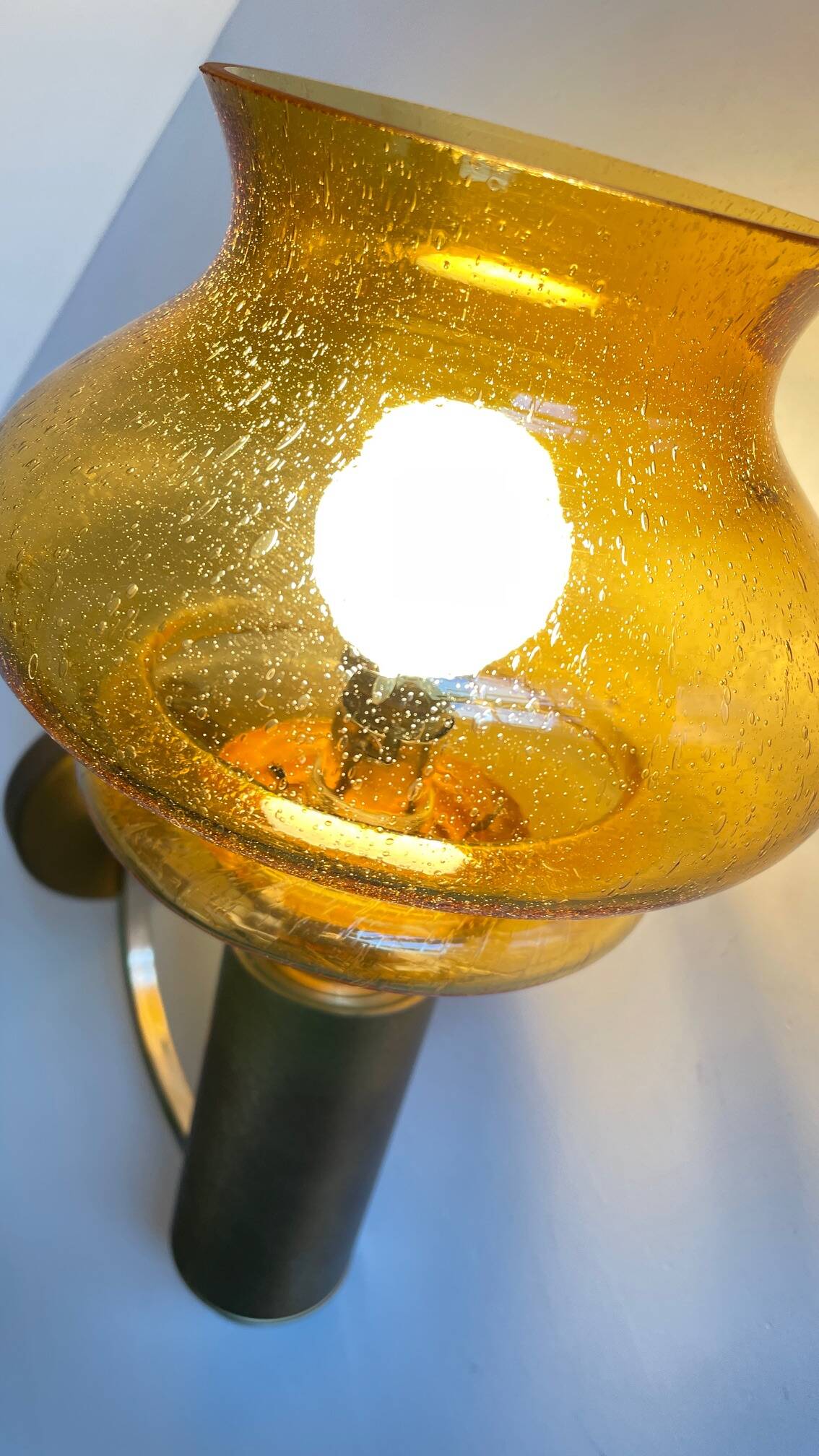 Vintage bubble glass brass applique