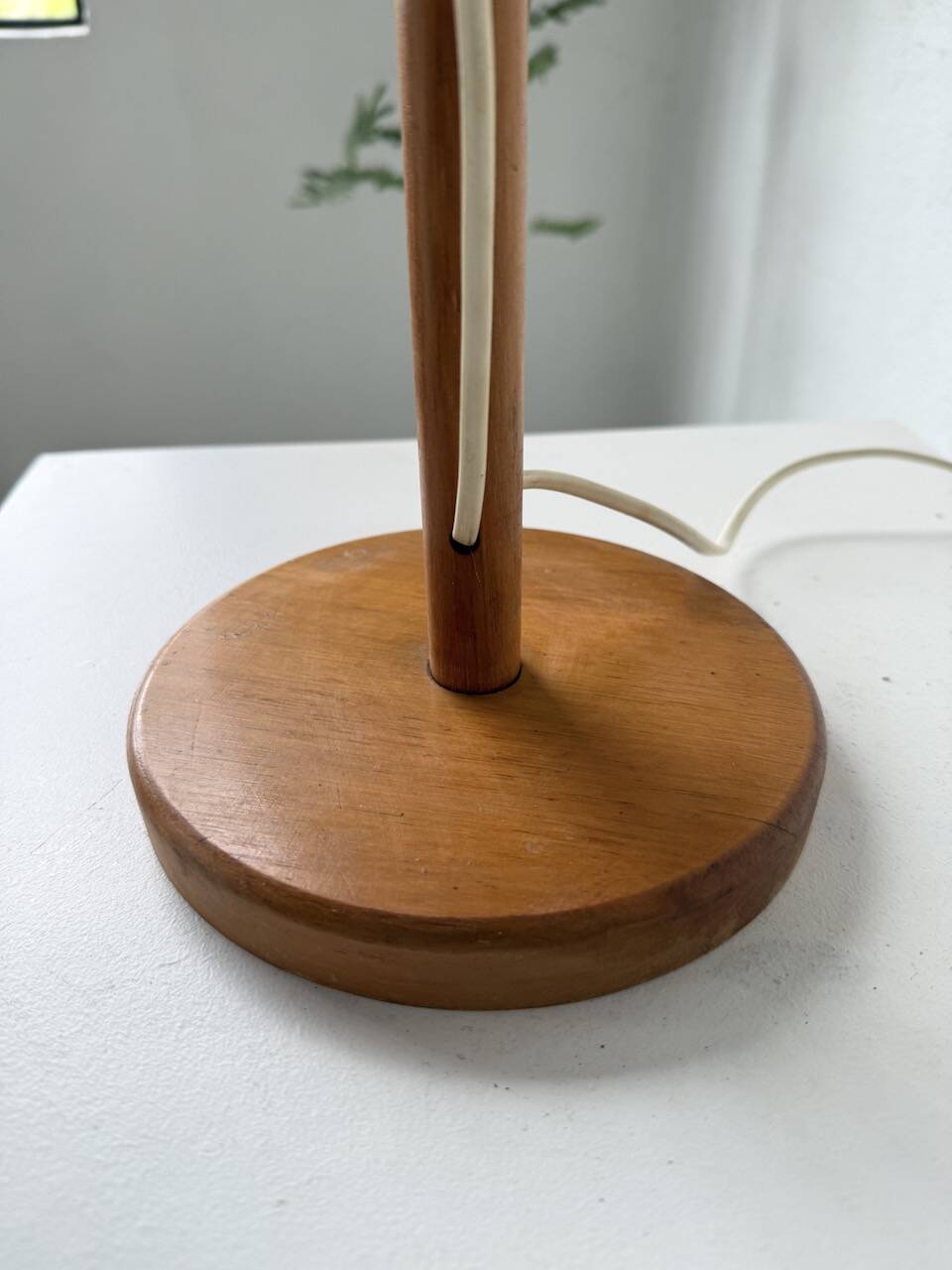 70s oak wood table lamp