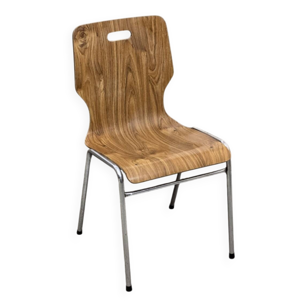 Chaise 1960 bois contre-plaqué et courbé sur piètement inox