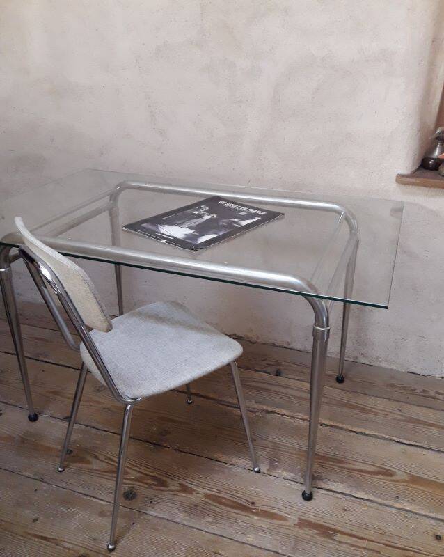 1950s chrome and fabric compass base chair