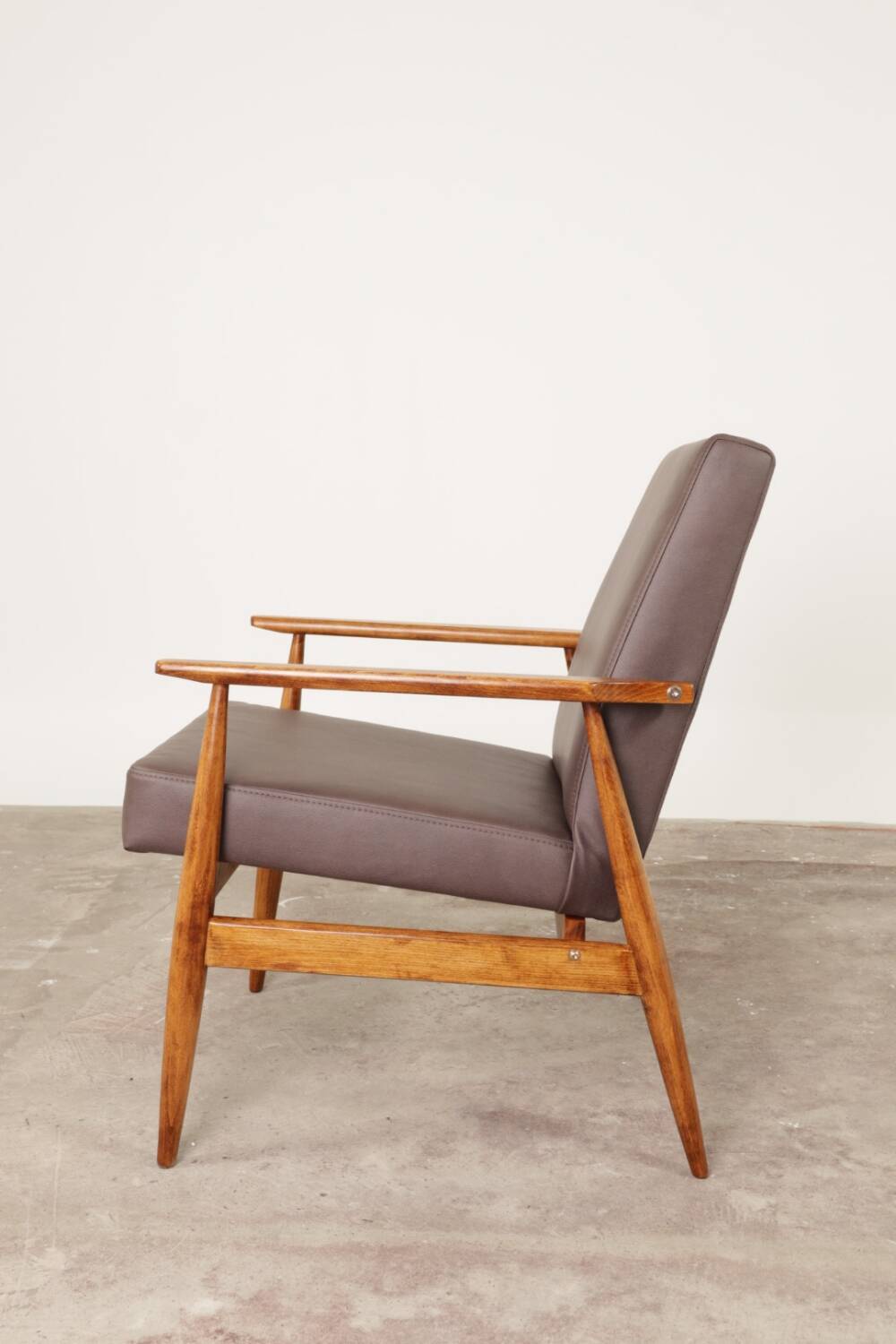 Vintage brown vegan leather armchair modern design