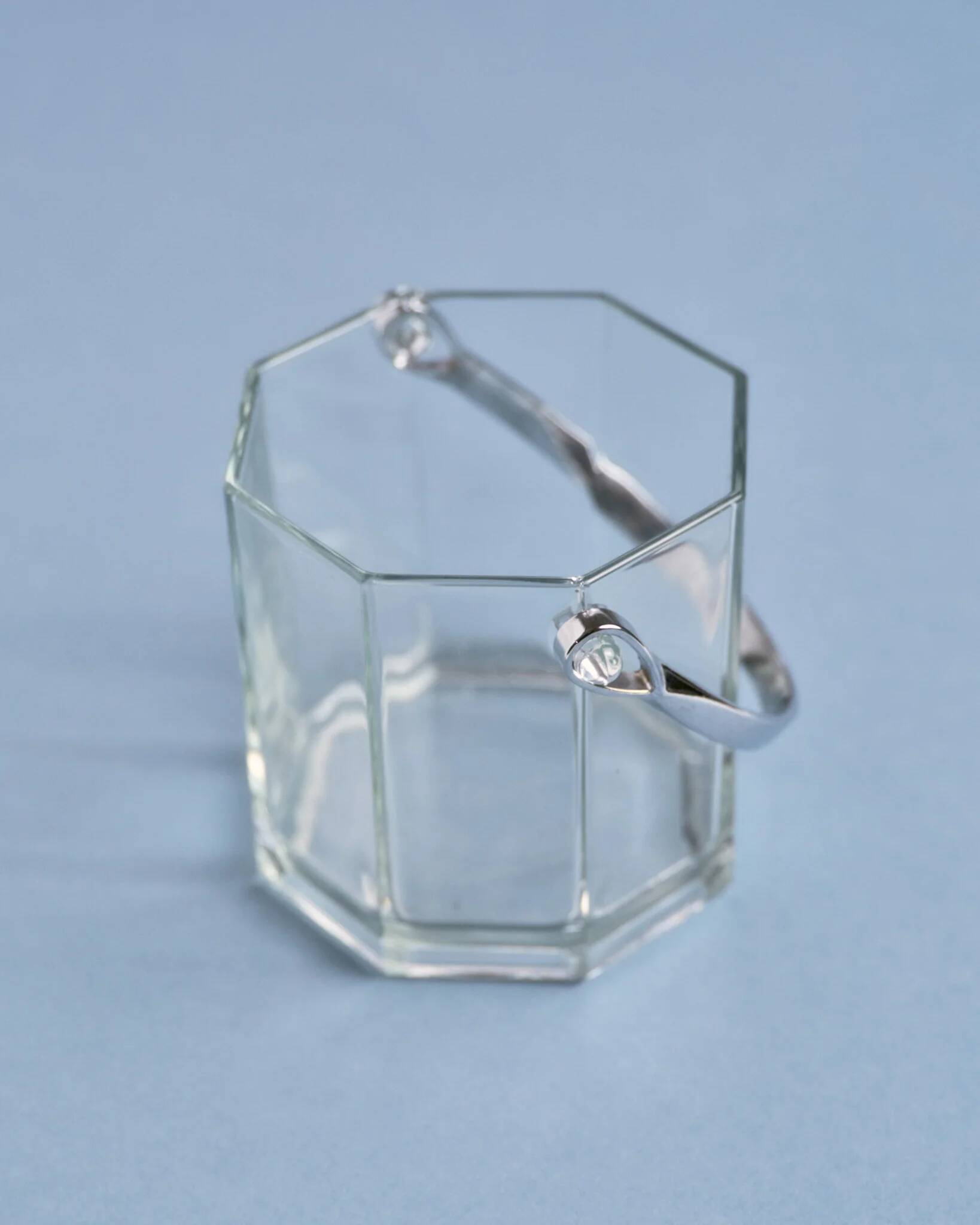 Glass ice bucket with metal handle, 1970s