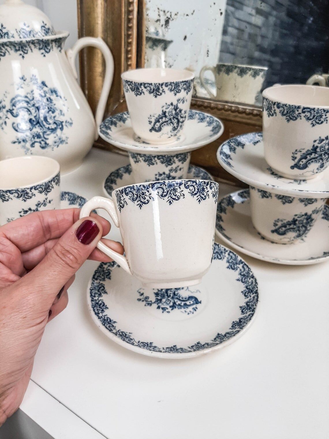 Tea service Louis XV in Earth of Gien Iron Earth