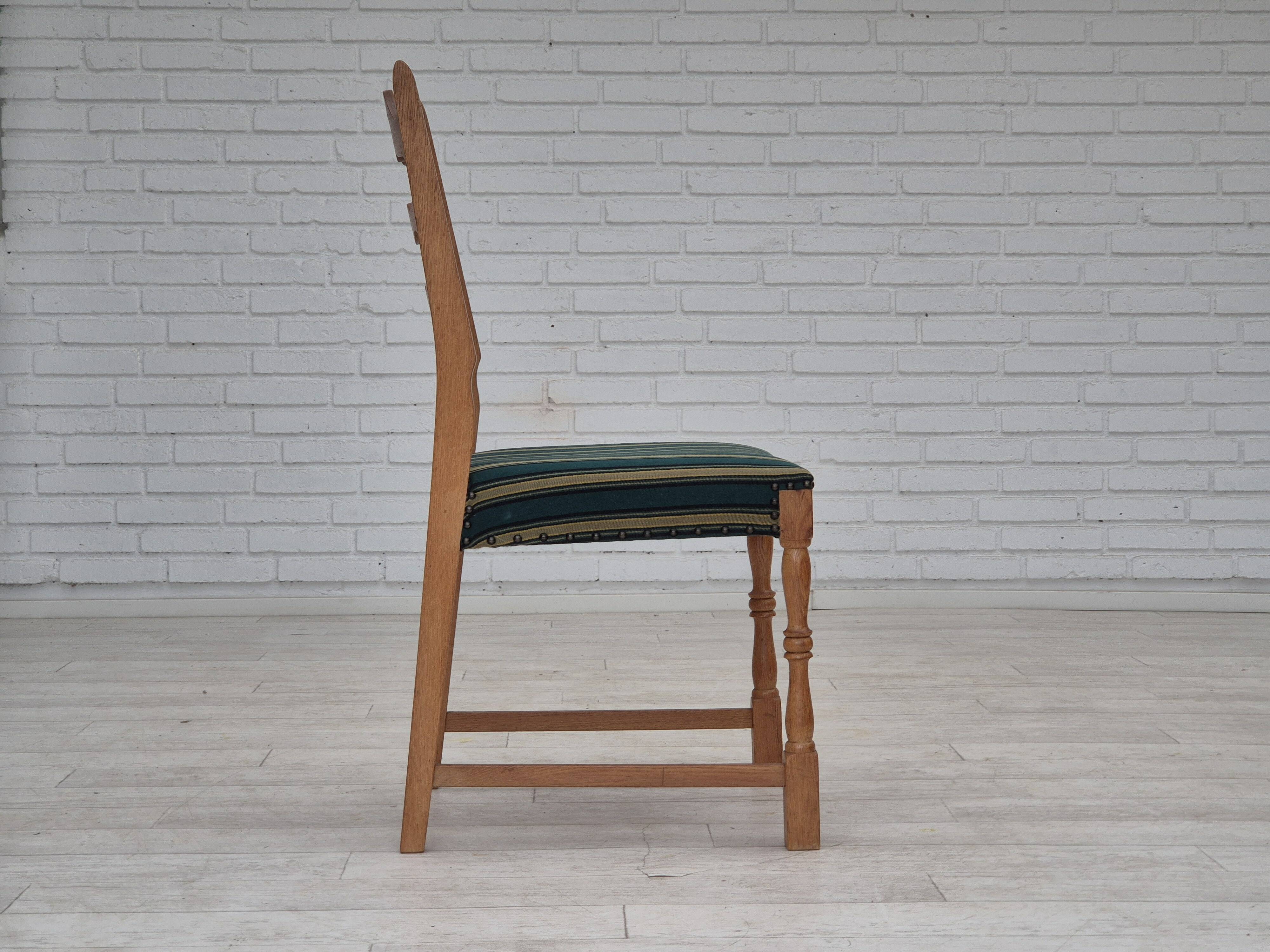 1970s, set of 6 Danish dining chairs, original condition, oak wood, furniture wool.