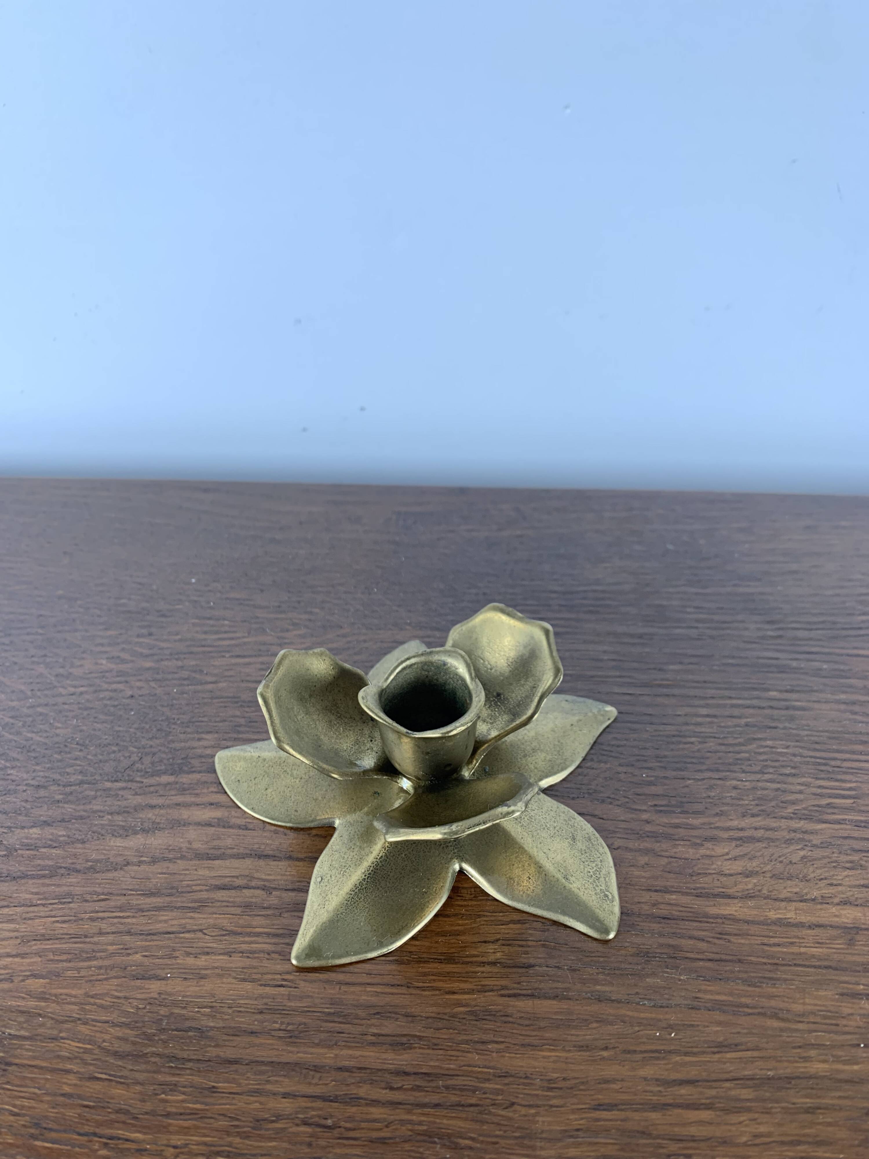 Brass Flower Candle Holder, 1970