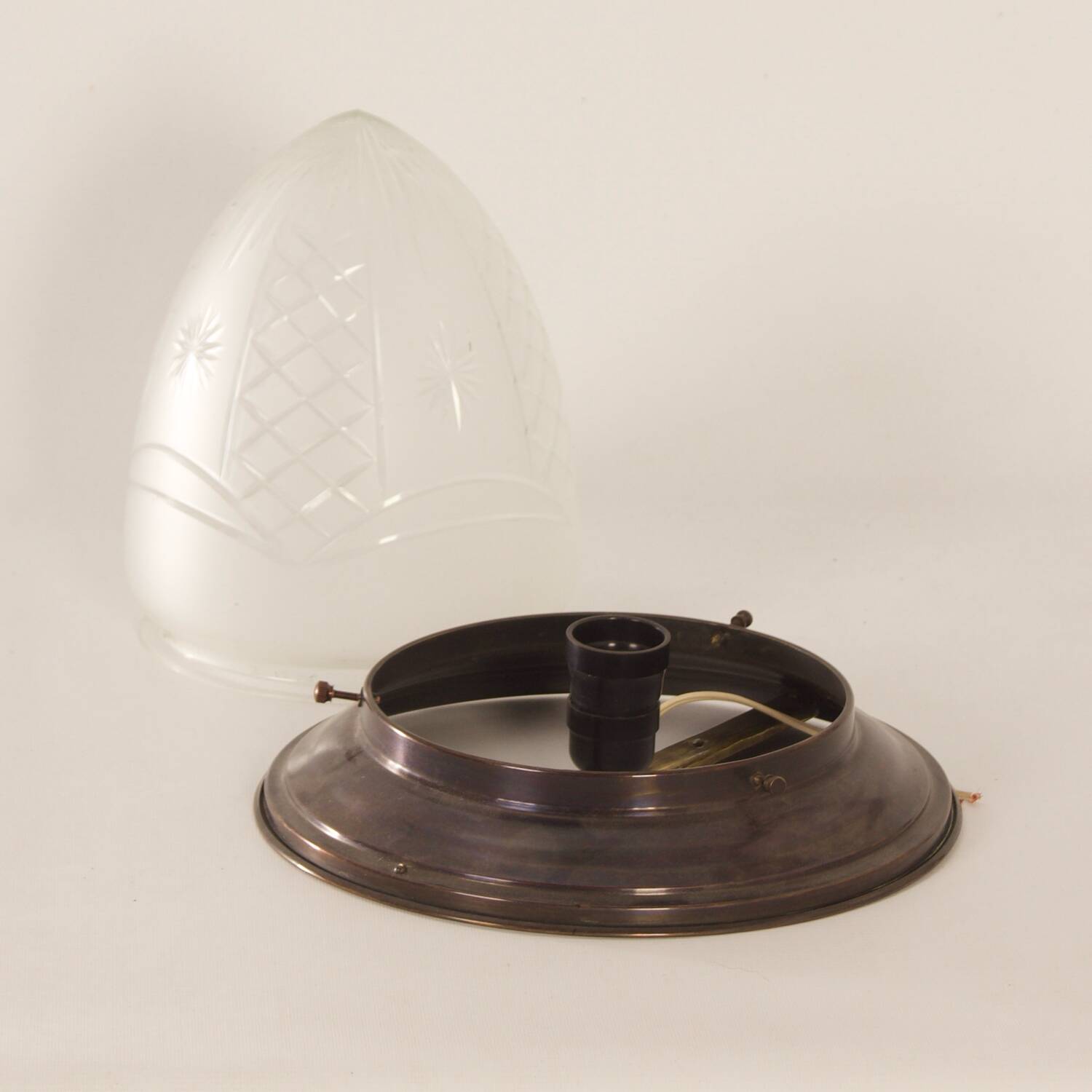 Large art deco ceiling lamp with brass base and cut glass, 1930s