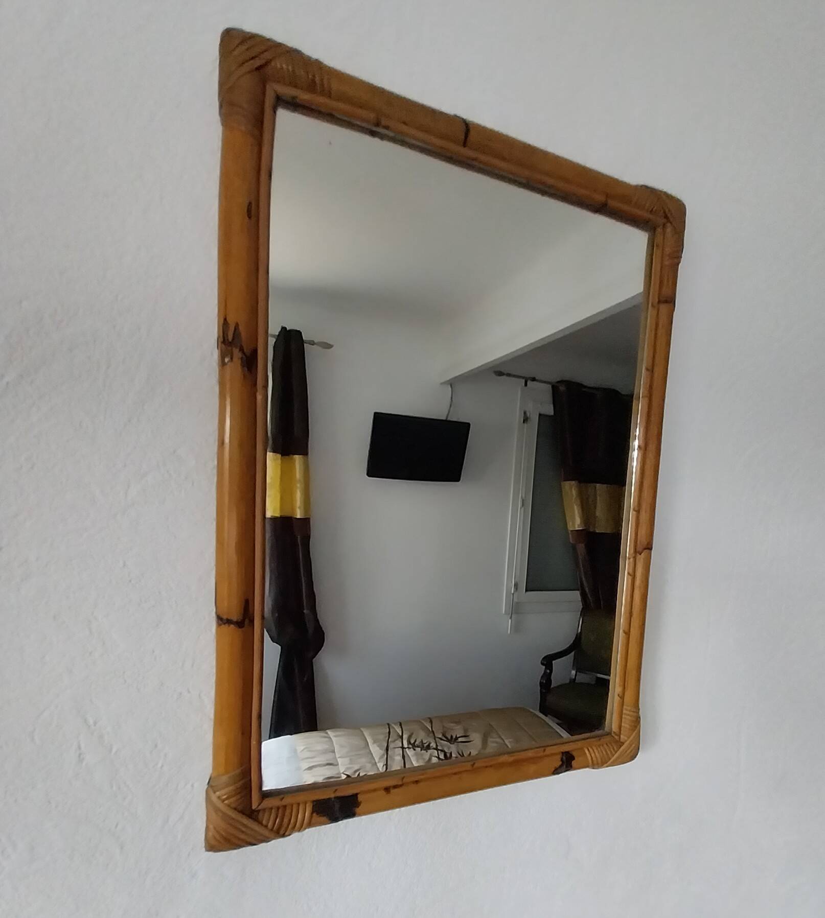 Pair of vintage bamboo and rattan mirrors