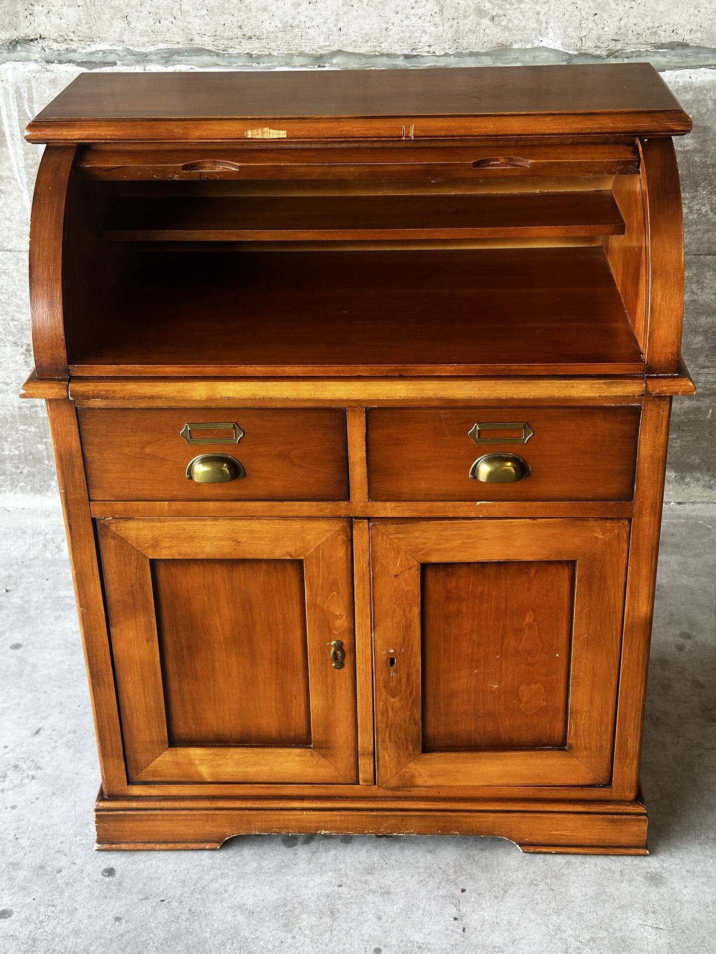 Secrétaire à rideau en merisier – Petit bureau de rangement, seconde m
