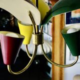 Vintage tri-color chandelier in lacquered steel and brass