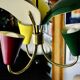 Vintage tri-color chandelier in lacquered steel and brass