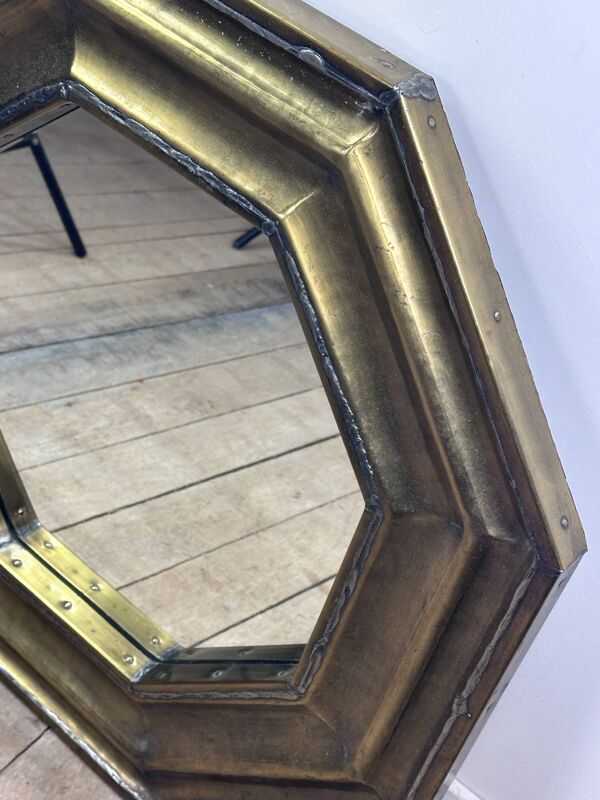 Miroir octogonal laiton et étain vintage 1960