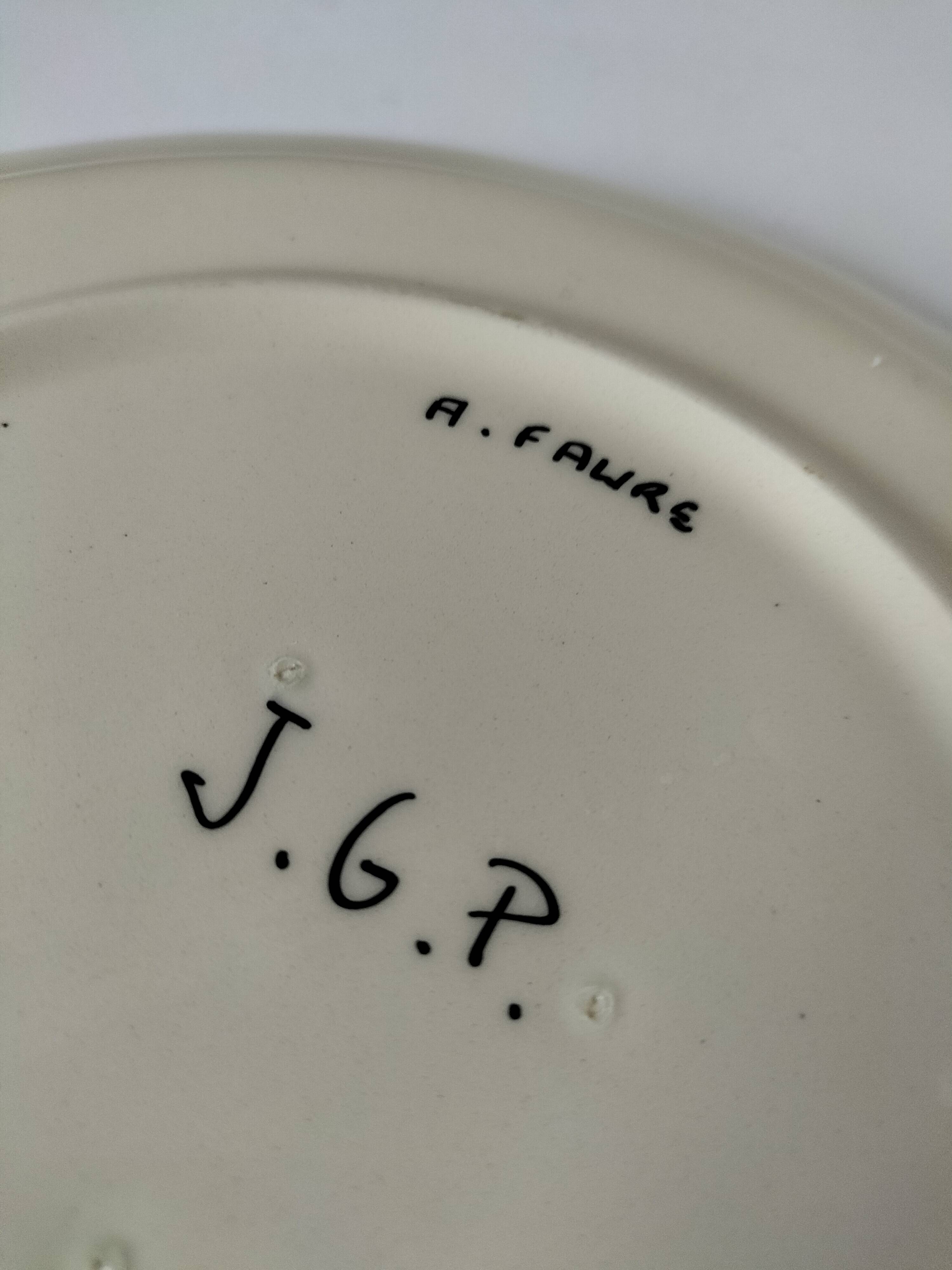 Signed vintage plate – Stylized lobster design – A. Faure for JGP