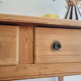 Old farmhouse table in raw wood - 2 drawers