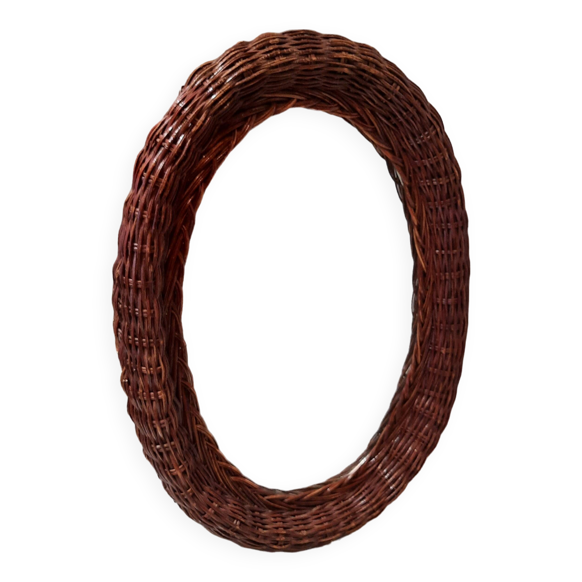 Vintage woven wicker oval mirror
