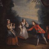 Antique French painting of children playing from the 18th century