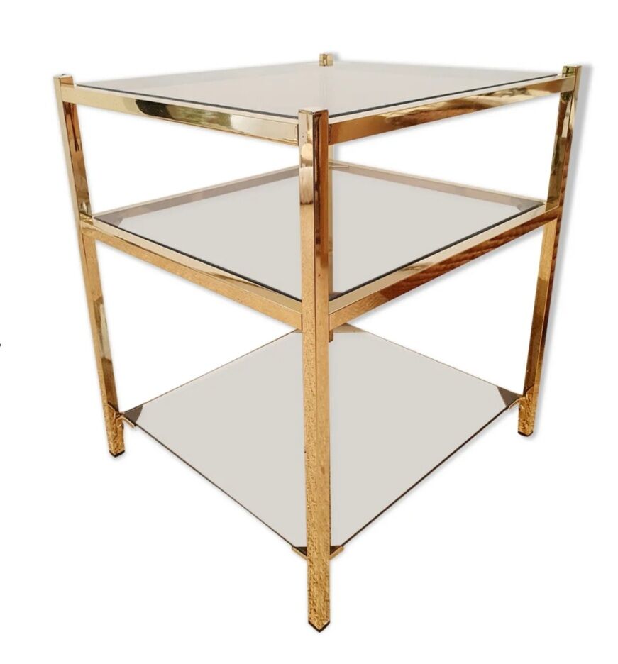 Side table gilded metal and smoked glass