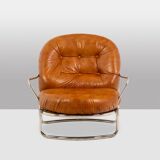 Carlo Di Carli. Leather and metal armchair. 1970s.