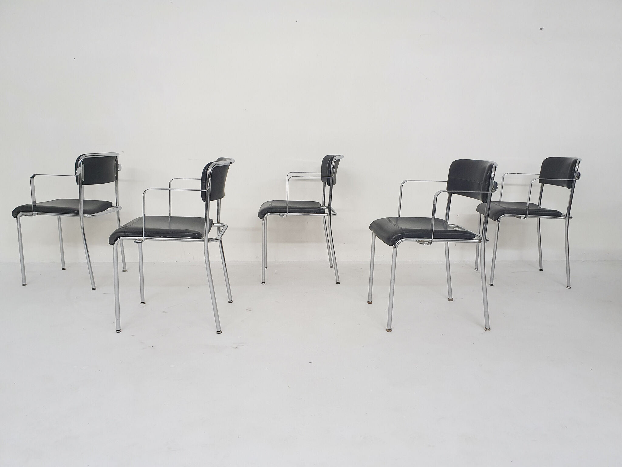Set of five chrome and leather dining chairs by Aryform, Sweden 1970's