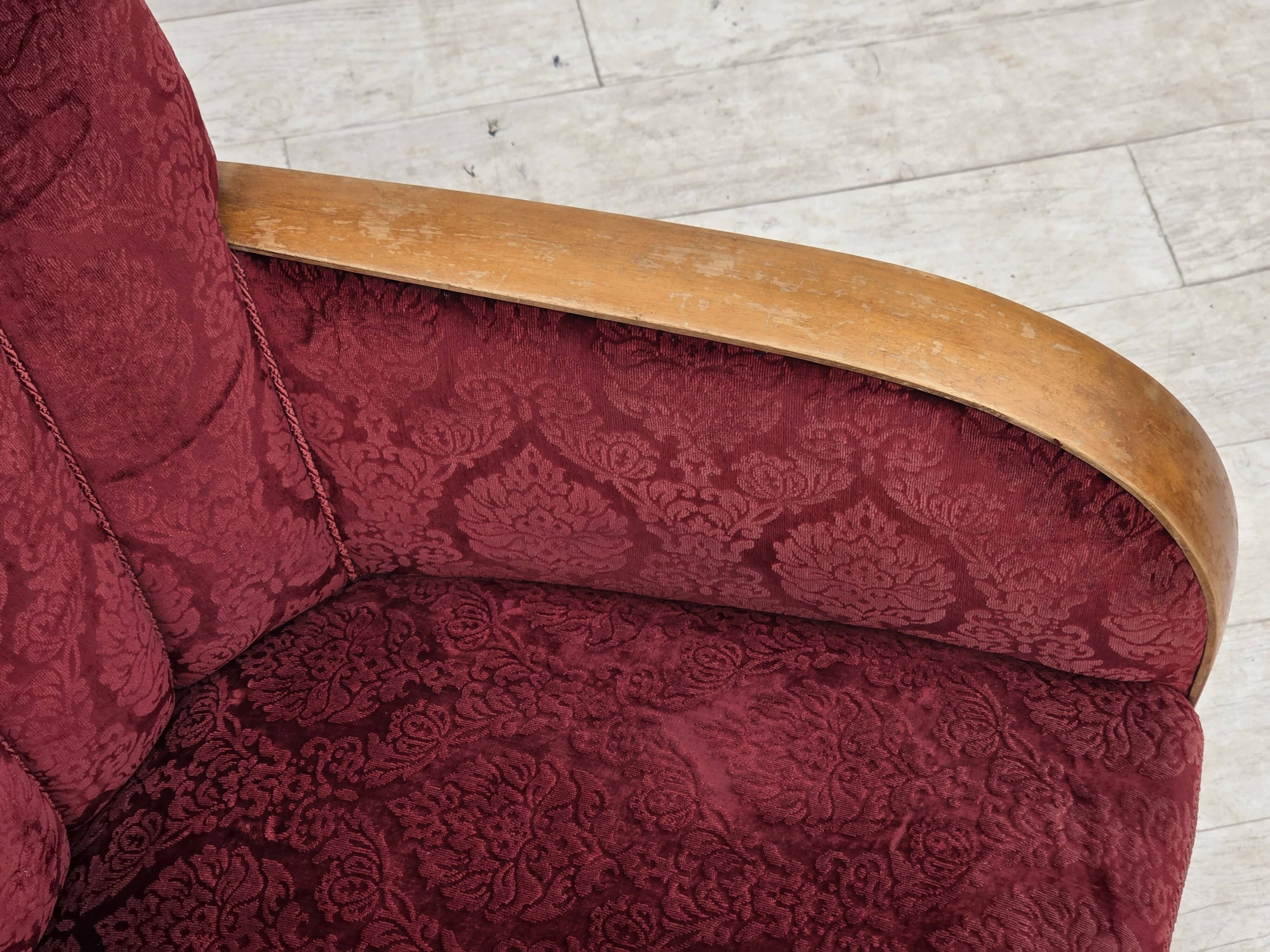 1960s, Danish armchair, cherry-red furniture velour.