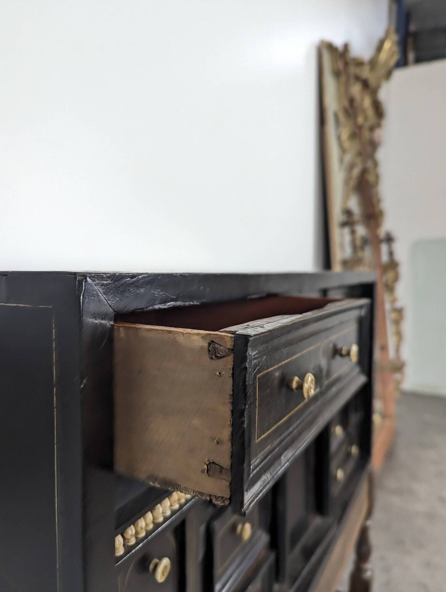 17th-century blackened wooden Flemish cabinet