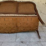 Moulded wooden bench with floral upholstery – Old-fashioned charm
