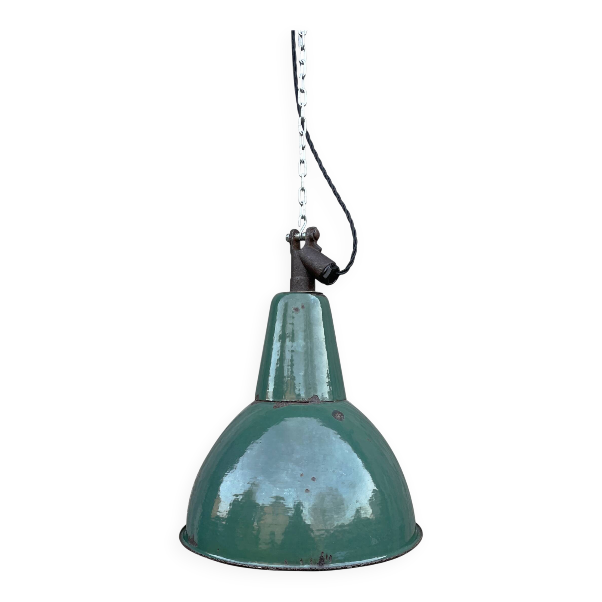 Industrial Green enamel Factory Pendant Lamp OBg-3,  1960s