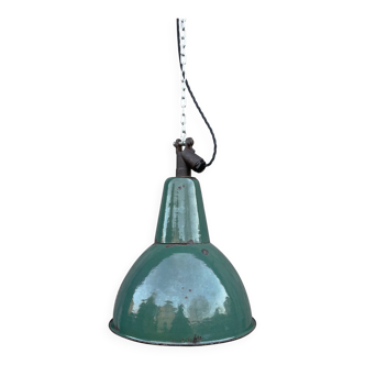 Industrial Green enamel Factory Pendant Lamp OBg-3,  1960s