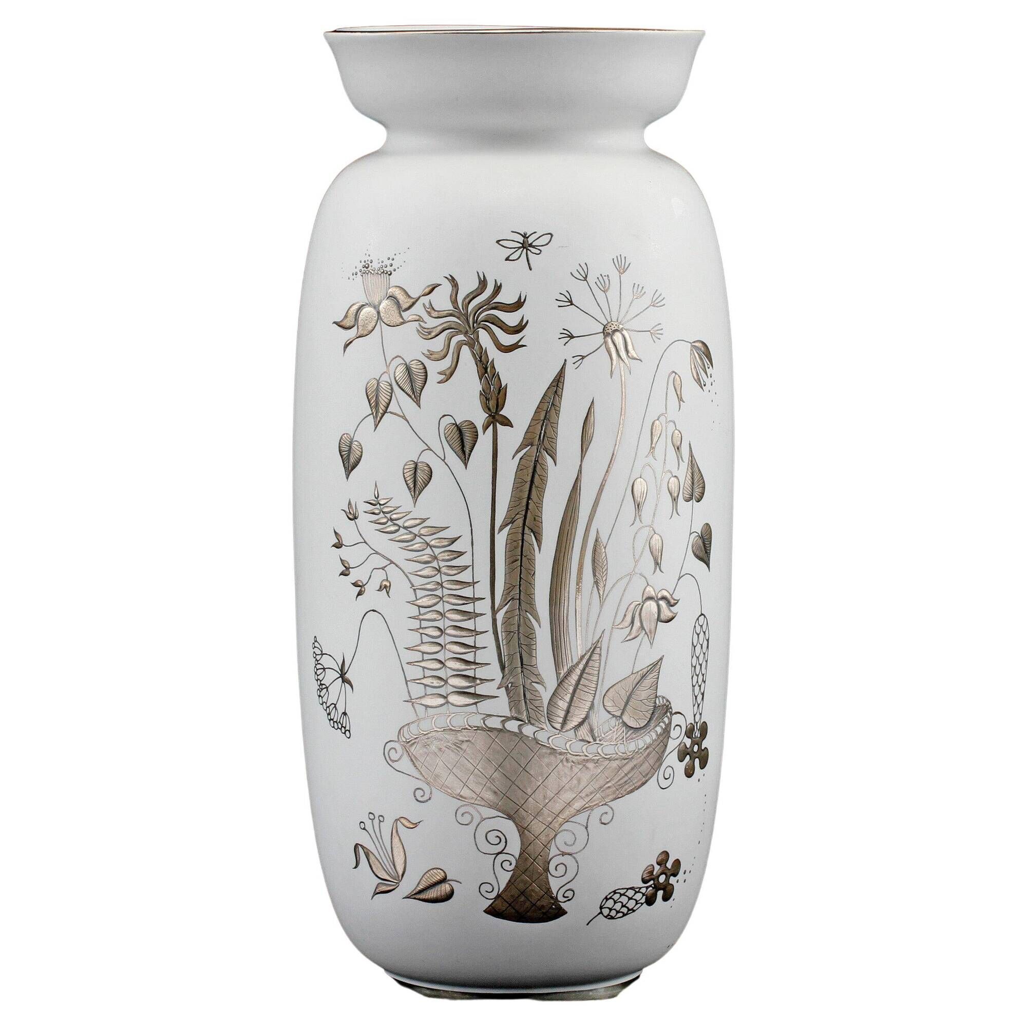"Vase 'Grazia' by Stig Lindberg in ceramic and silver for Gustavsberg, Sweden, 1960."