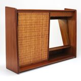 Arne Wahl Iversen Wall Mirror & Shelf Cabinet, Teak & Cane for Brenderup Denmark