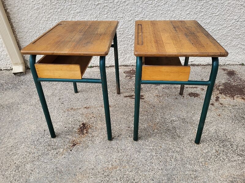 Pair of desks desks school 1960 in metal and oak