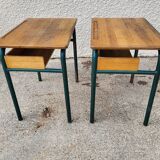 Pair of desks desks school 1960 in metal and oak