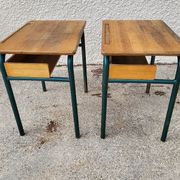 Pair of desks desks school 1960 in metal and oak
