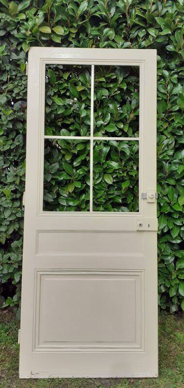 Glass communication door h221.5x90cm old 4 panes without interior glazing