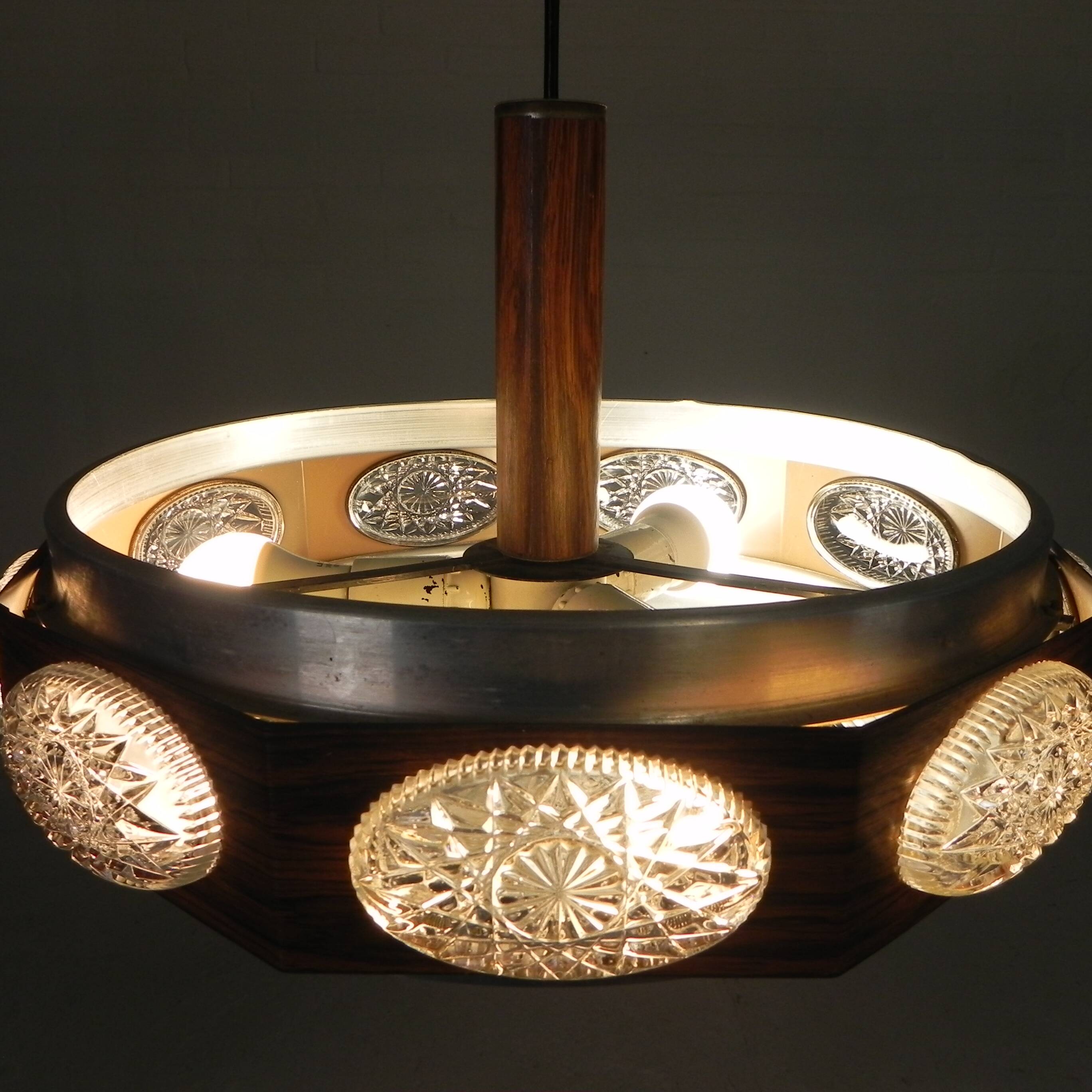 Vintage Lakro pendant light with 9 oval glass panels and 1 round glass panel, 1970s