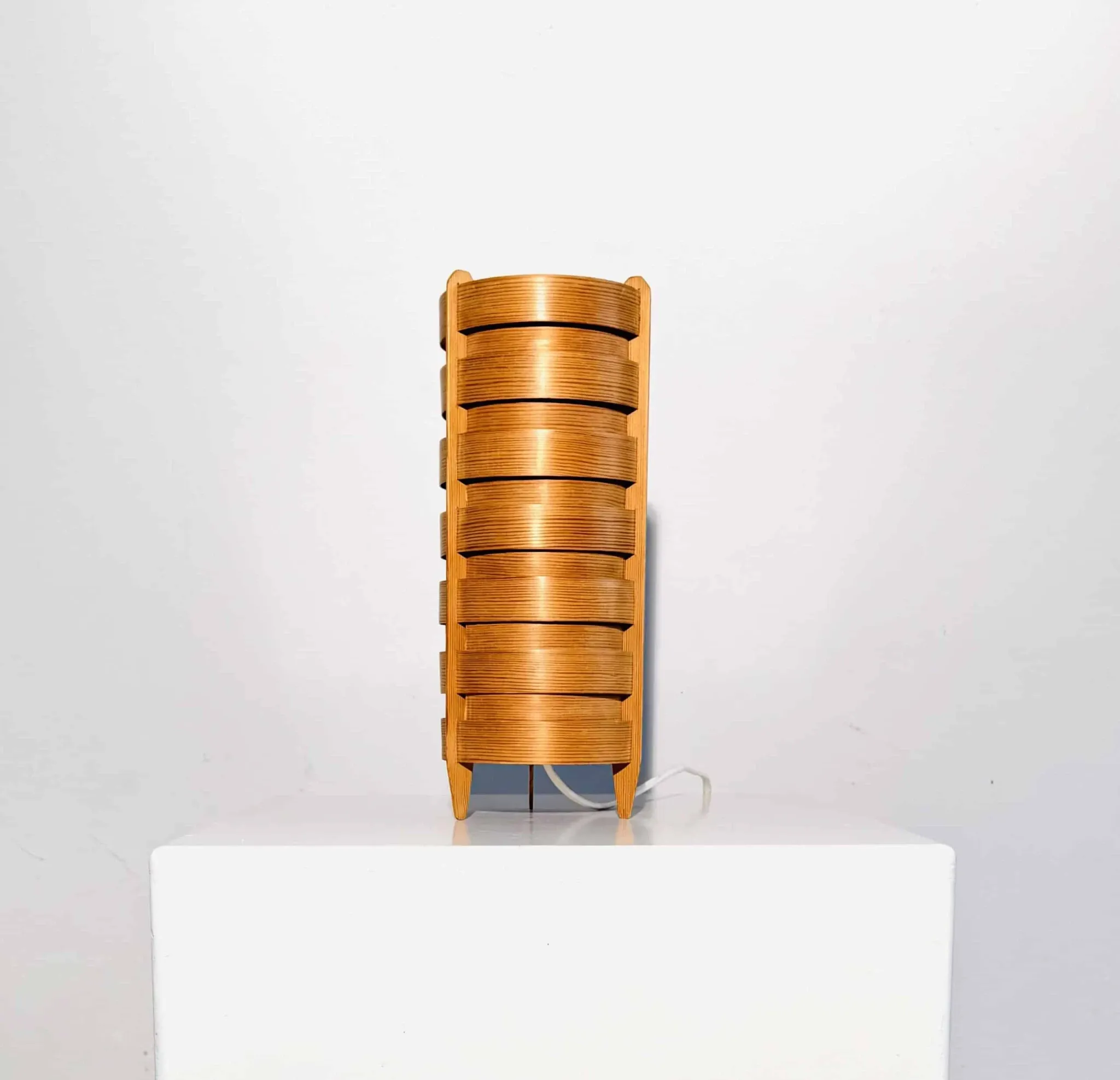 Cylindrical Pinewood Table Lamp In The Manner Of Hans-Agne Jakobsson, Sweden, Circa 1960S