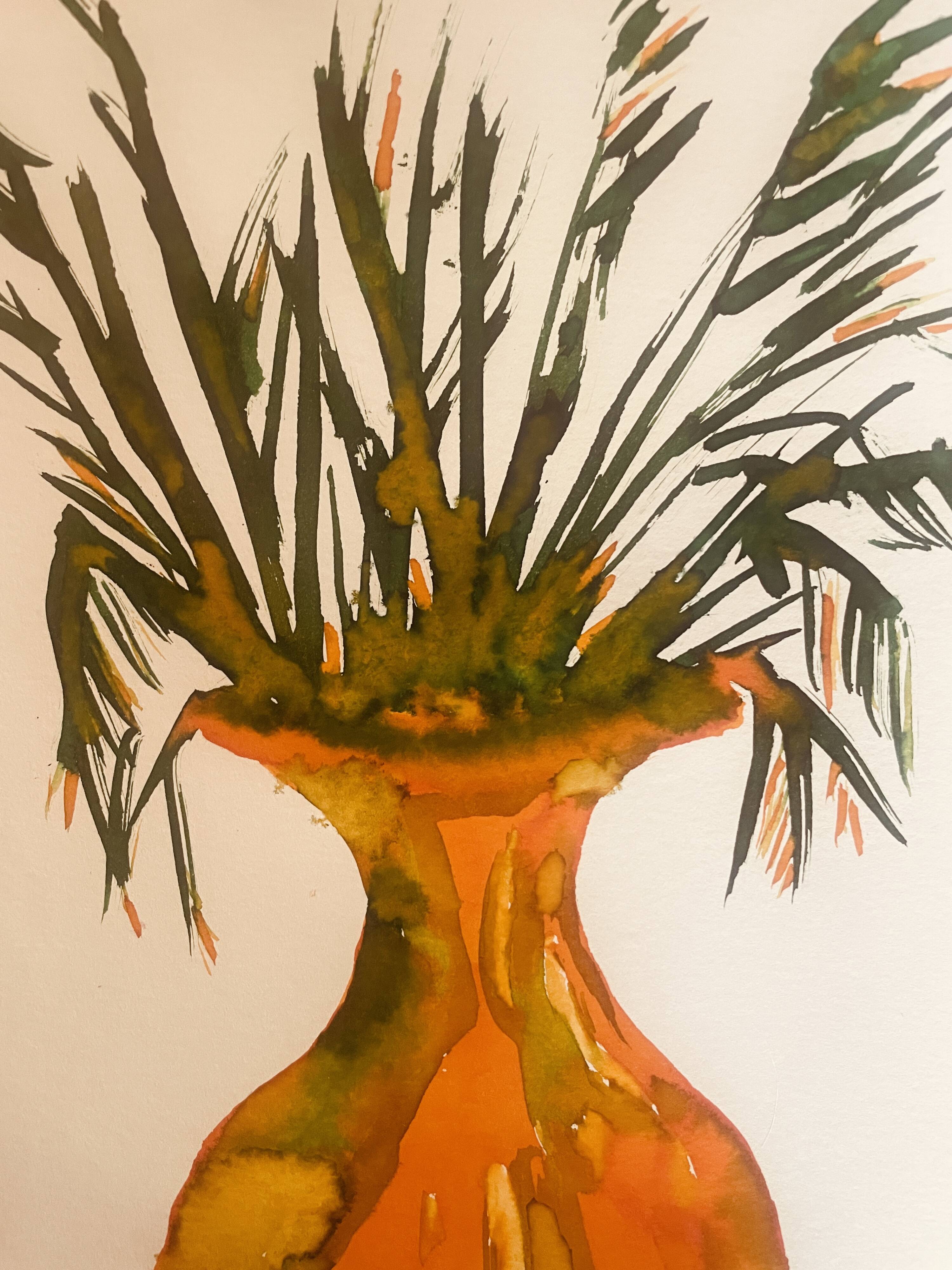Tableau signé, nature morte « jarre provençale ornée de plantes »