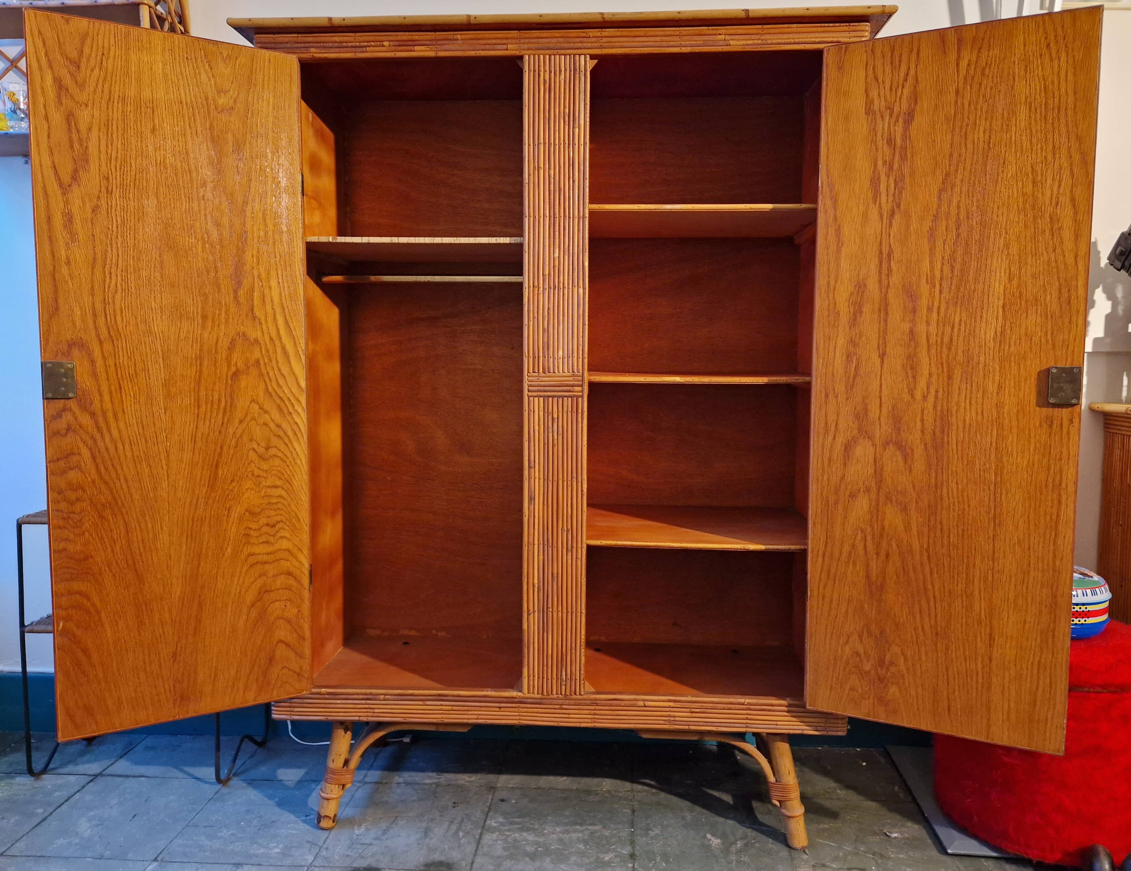 Wicker rattan bamboo wardrobe 1950 1960