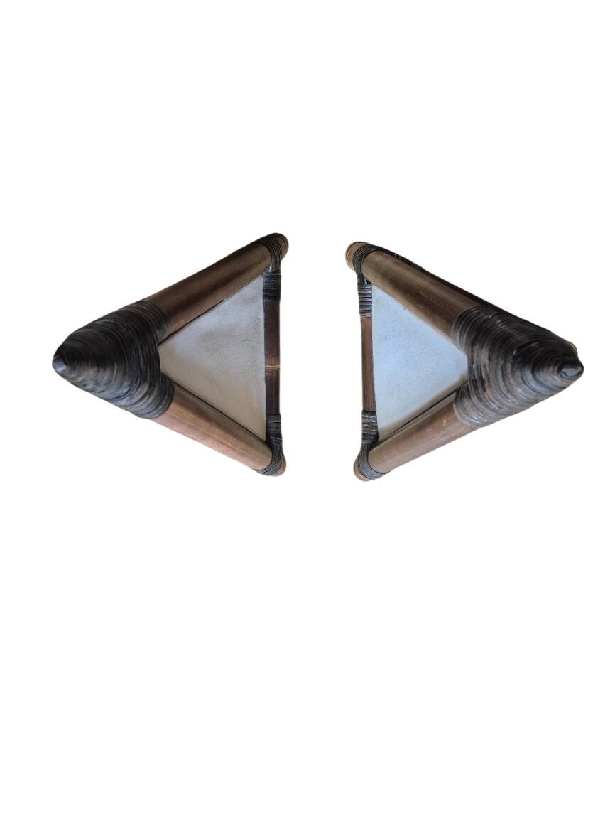 pairs of pyramid lamps in bamboo and fabric from 1960/1980
