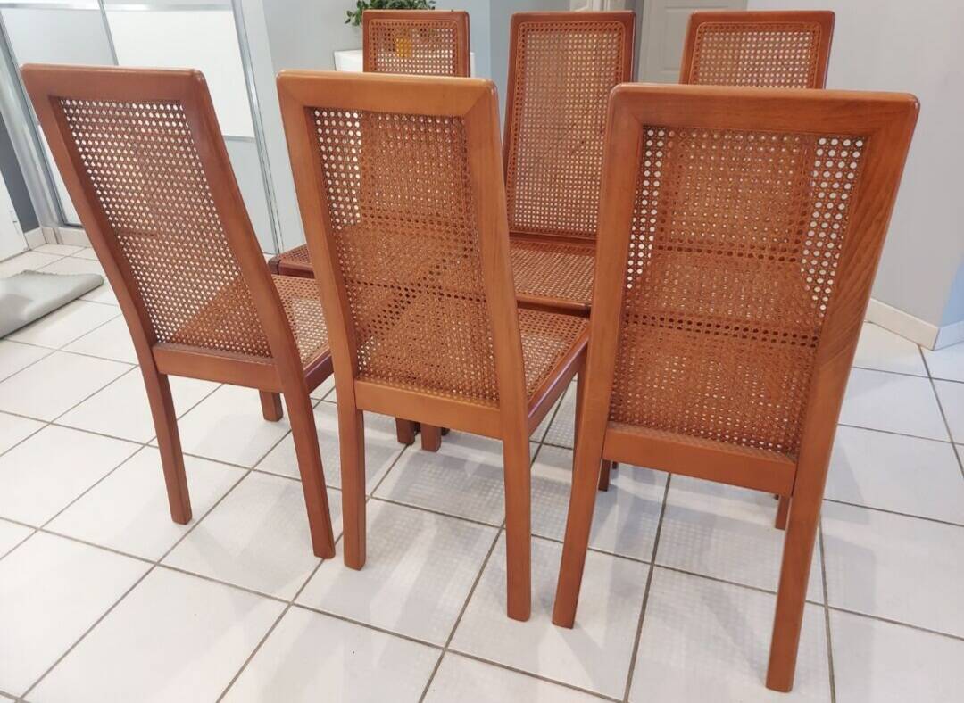 Set of 6 cane chairs, vintage Italian design, 1970s