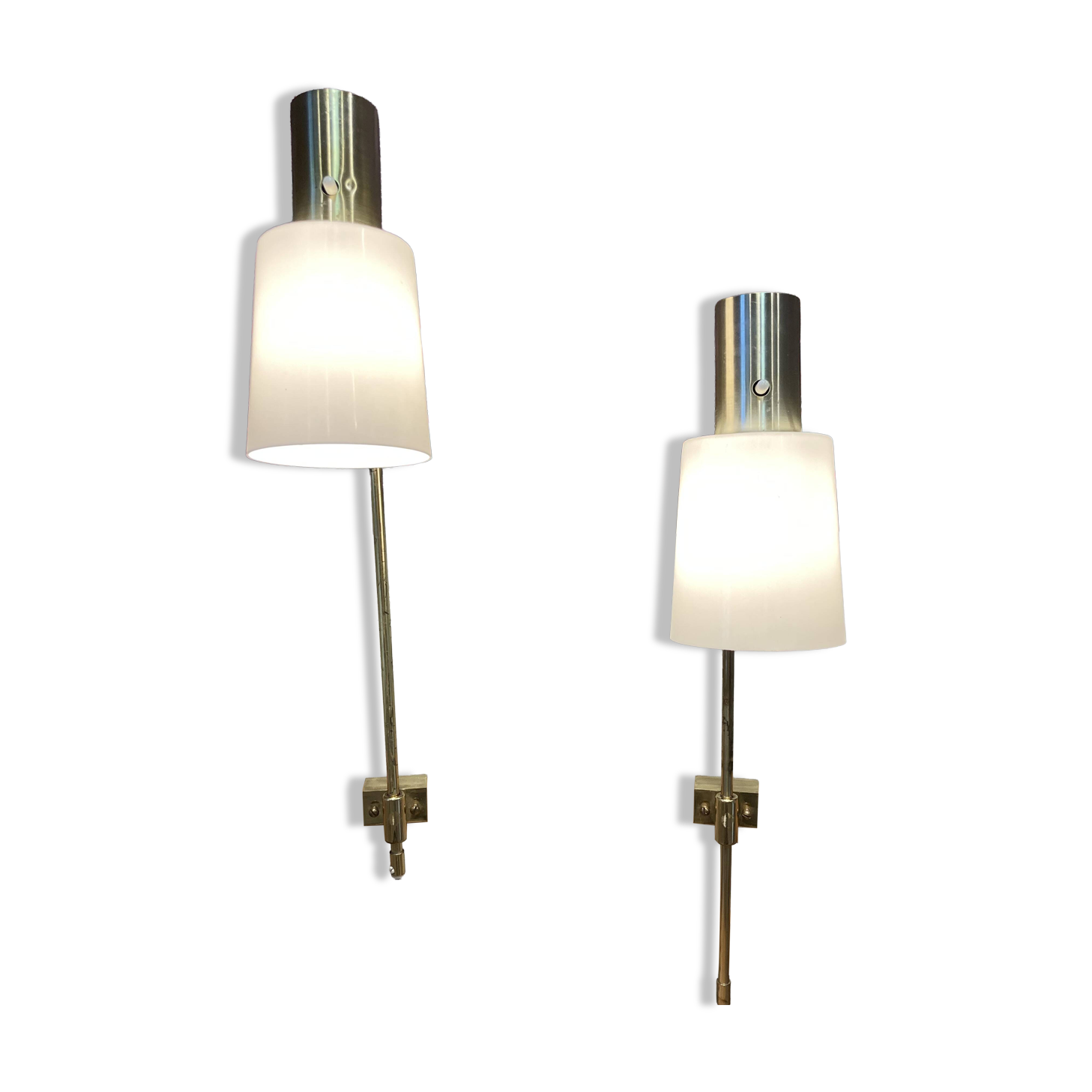 Paire de grandes lampes modulables industrielles 1950.