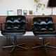 Leather armchair black by Charles Pollock for Knoll International