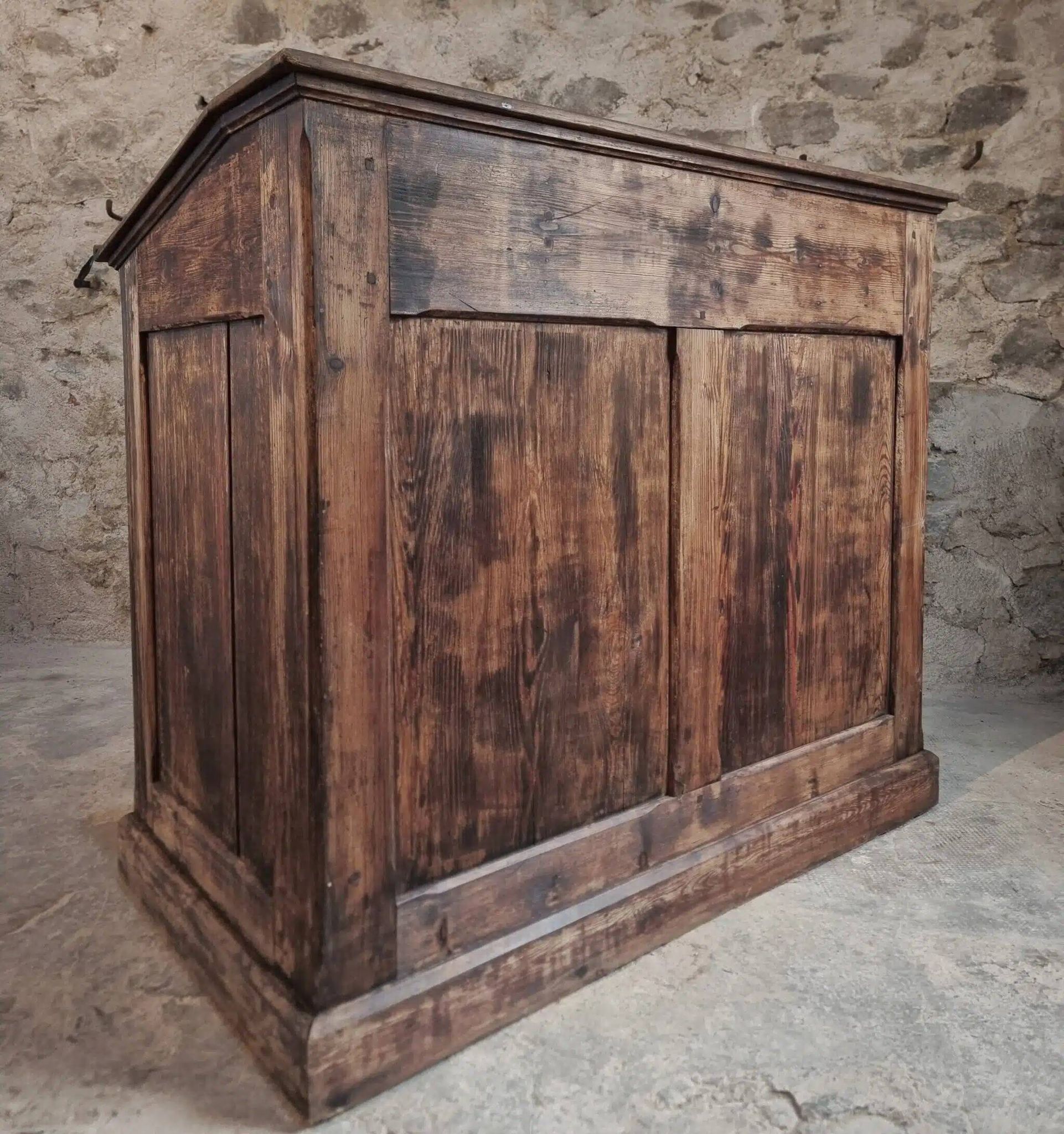 Antique French pine desk – 1880, bar/counter unit with drop-leaf compartments – 65×120×106 cm